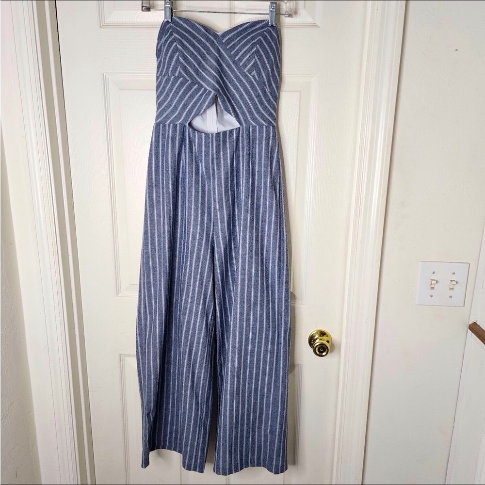 Listicle strapless 100% cotton striped jumpsuit
